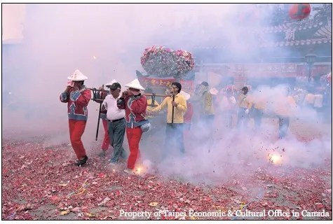Temple firecracker display in Taipei.
